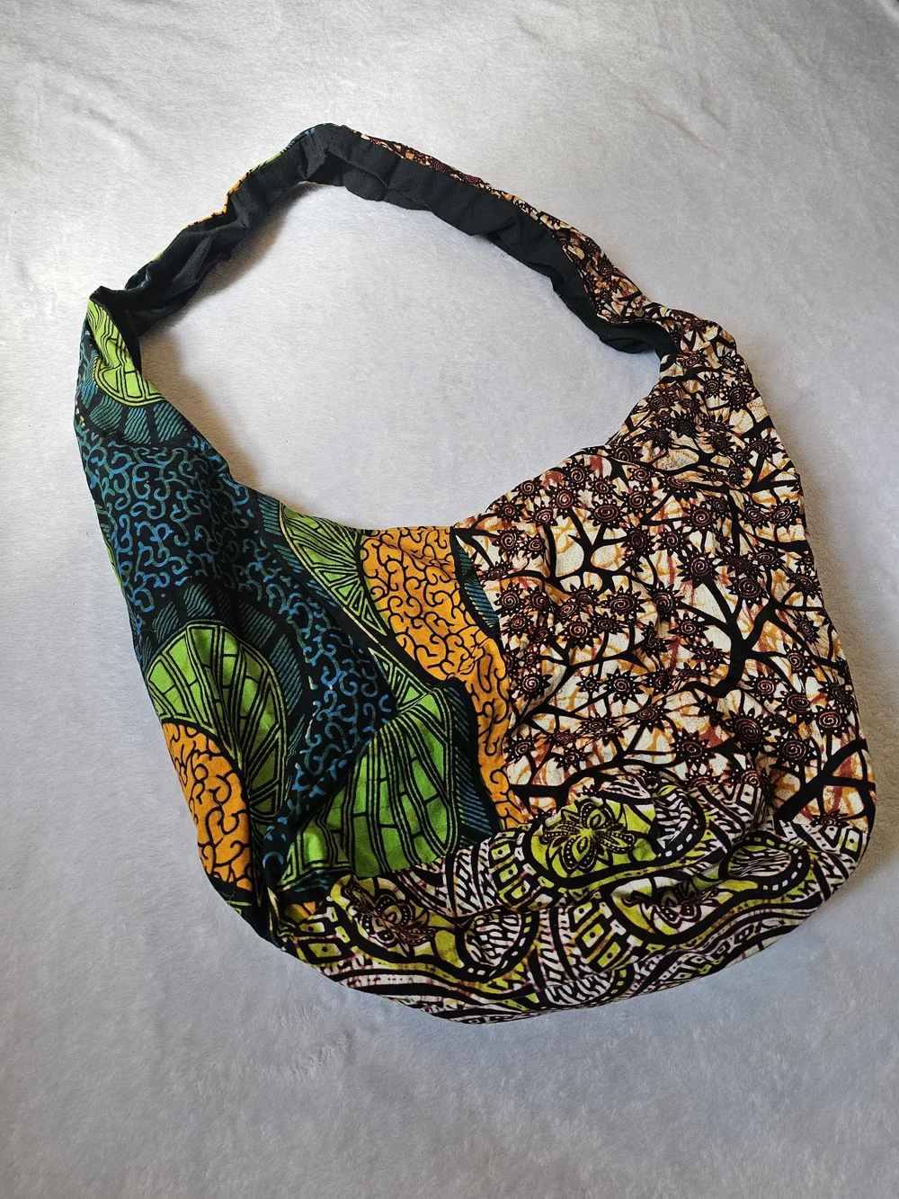 Colorful Boho Patchwork Hobo Bag in Green, Yellow and Black